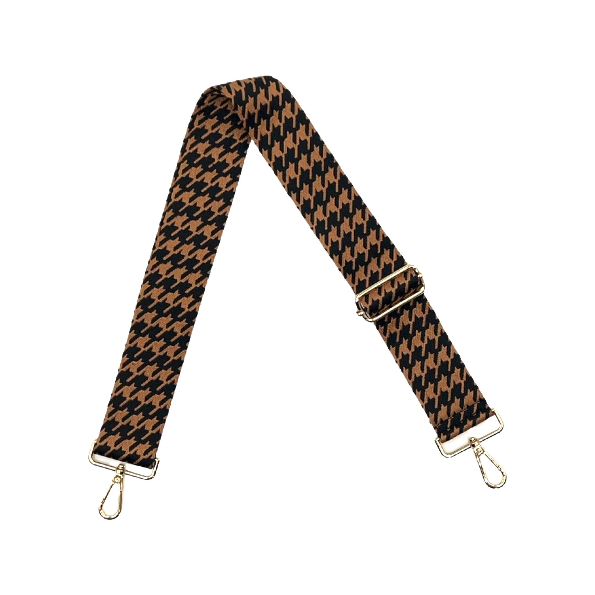 Ahdorned Herringbone Strap Black Camel with Gold Hardware