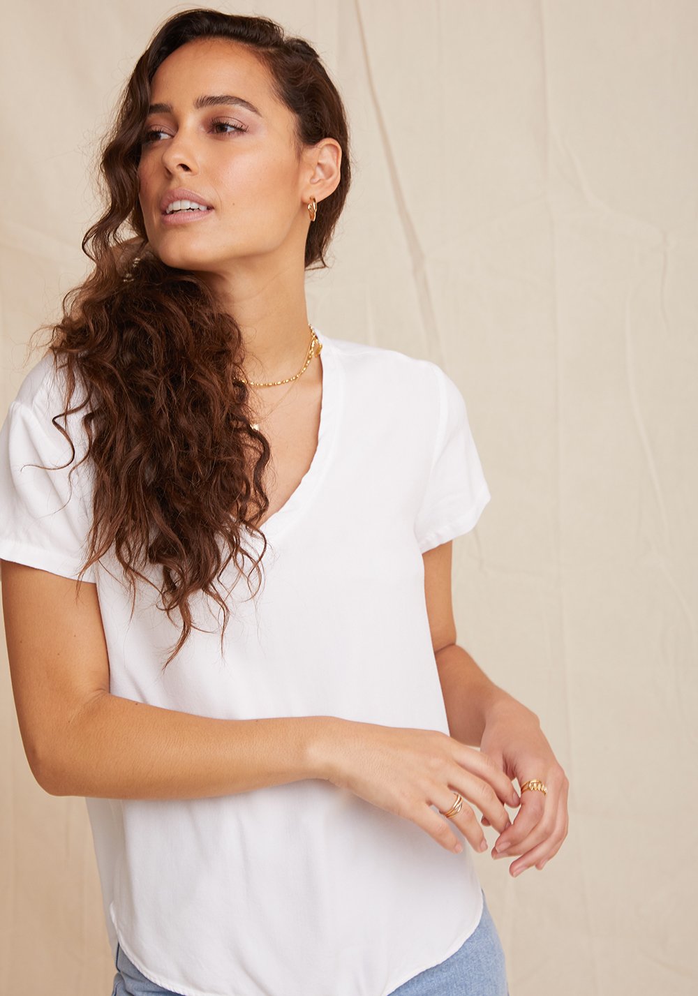 Bella Dahl V Neck Short Sleeve Tee White