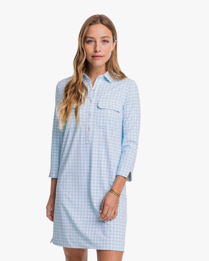 Southern Tide Jessica Gingham Performance Dress Rain Water