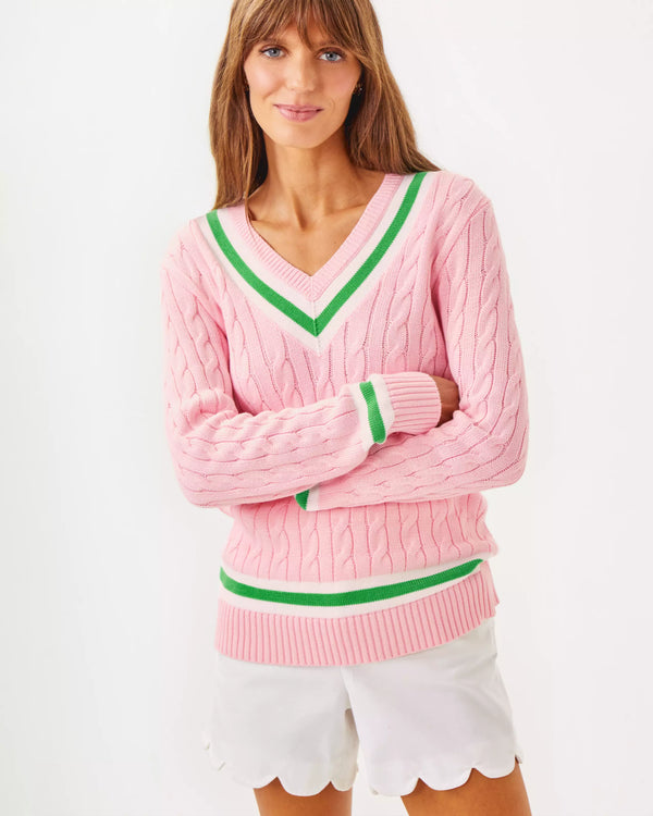 Lilly Pulitzer Brockton Sweater Pink Muse X Fauna Green Tipping