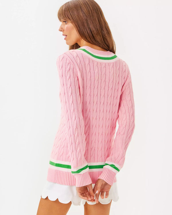 Lilly Pulitzer Brockton Sweater Pink Muse X Fauna Green Tipping