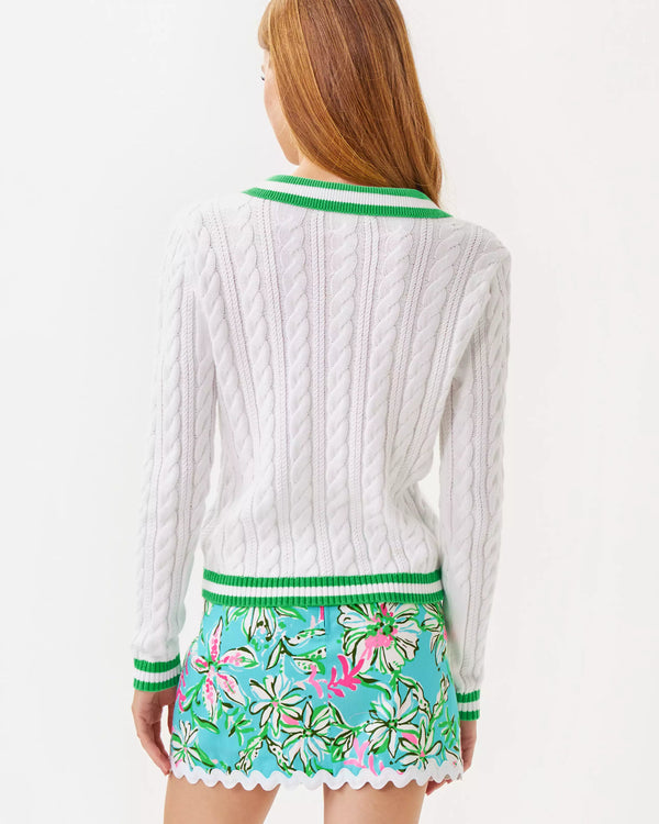 Lilly Pulitzer Suzette Sweater Resort White X Fauna Green Tipping