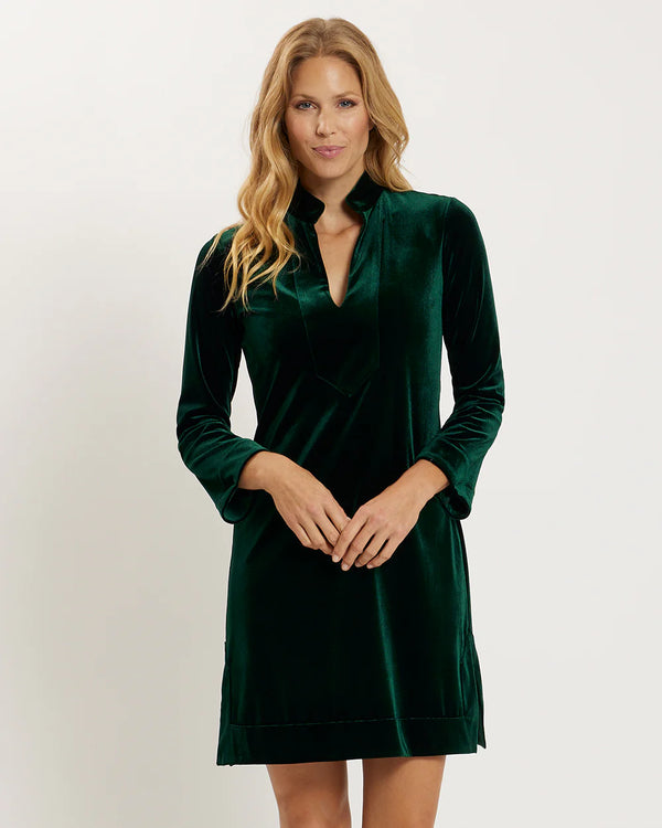 Jude Connally Kate Dress Stretch Velvet Palace Green