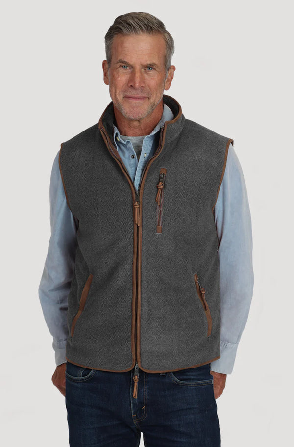 True Grit Herringbone Fleece Zip Vest in Harley Black