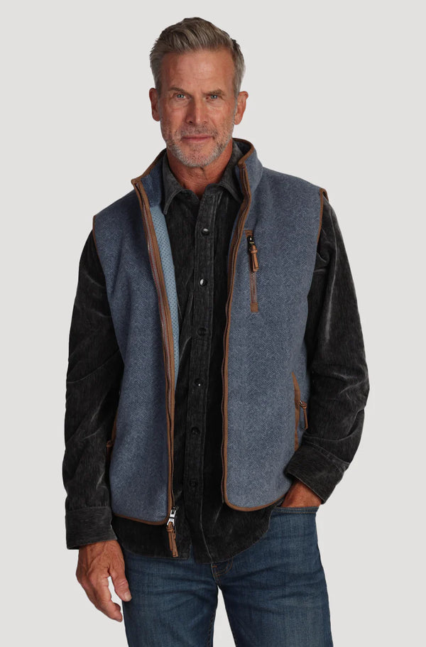 True Grit Herringbone Fleece Zip Vest in Blue