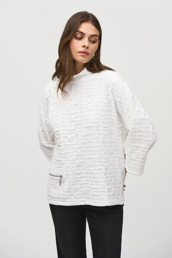 Joseph Ribkoff Off-White Jacquard Sweater Knit Boxy Top Style 244104