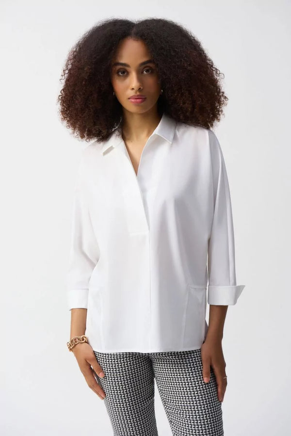 Joseph Ribkoff Vanilla Poplin Boxy Shirt with Overlapping V-Neck Style 251948