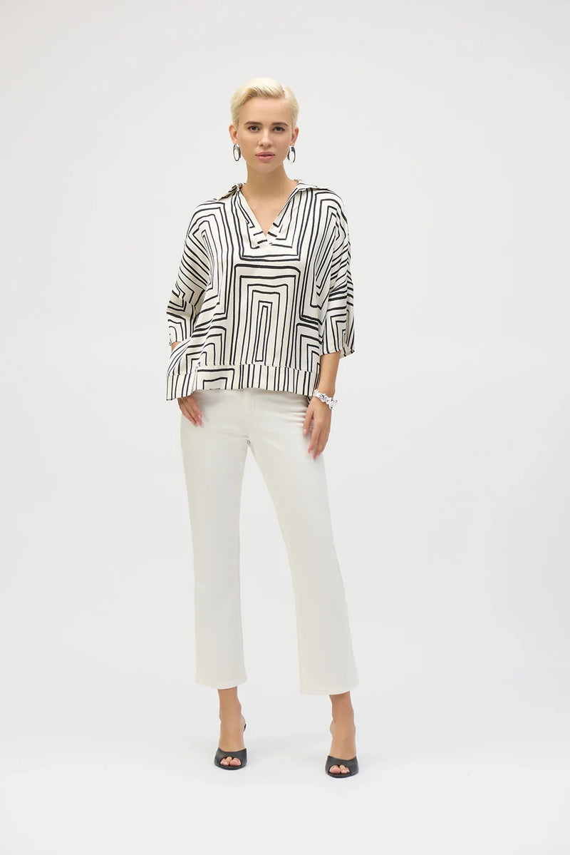 Joseph Ribkoff Satin Geometric Blouse Style #252060 White/Black