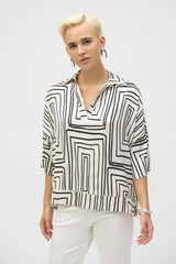 Joseph Ribkoff Satin Geometric Blouse Style #252060 White/Black