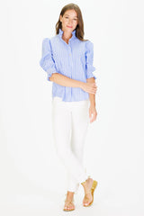 Duffield Lane Percy Popover Blouse Light Blue Double Stripe