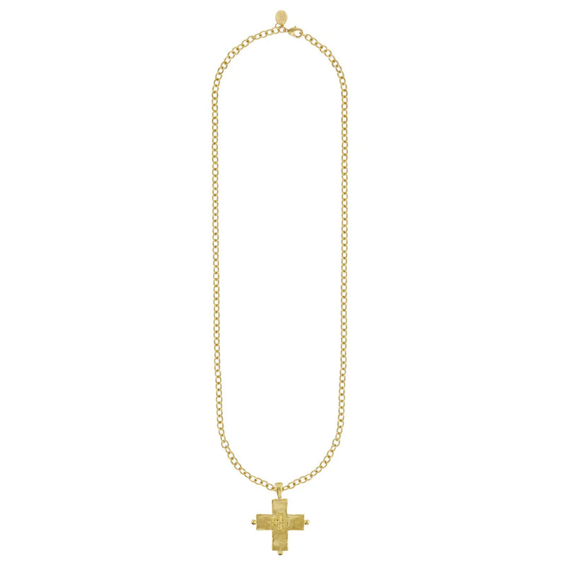 Susan Shaw Long Jerusalem Cross Necklace Gold