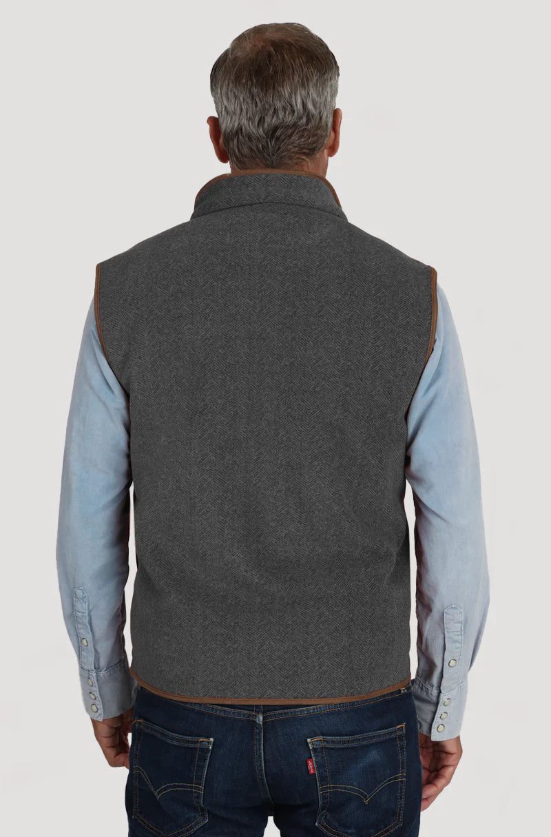 True Grit Herringbone Fleece Zip Vest in Harley Black