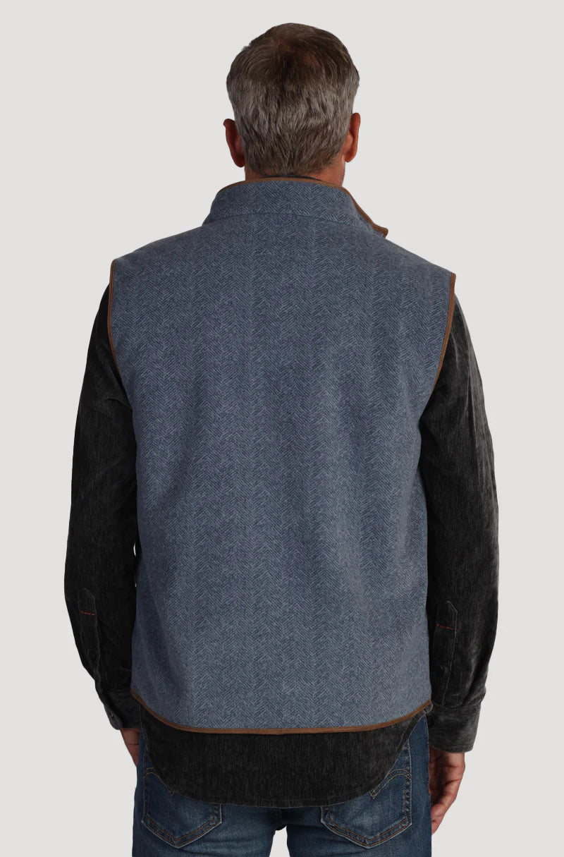 True Grit Herringbone Fleece Zip Vest in Blue