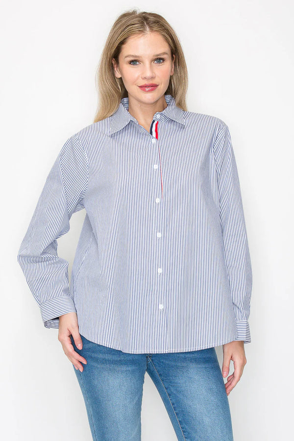 JOH Jasmine Cotton Pinstripe Shirt Blue