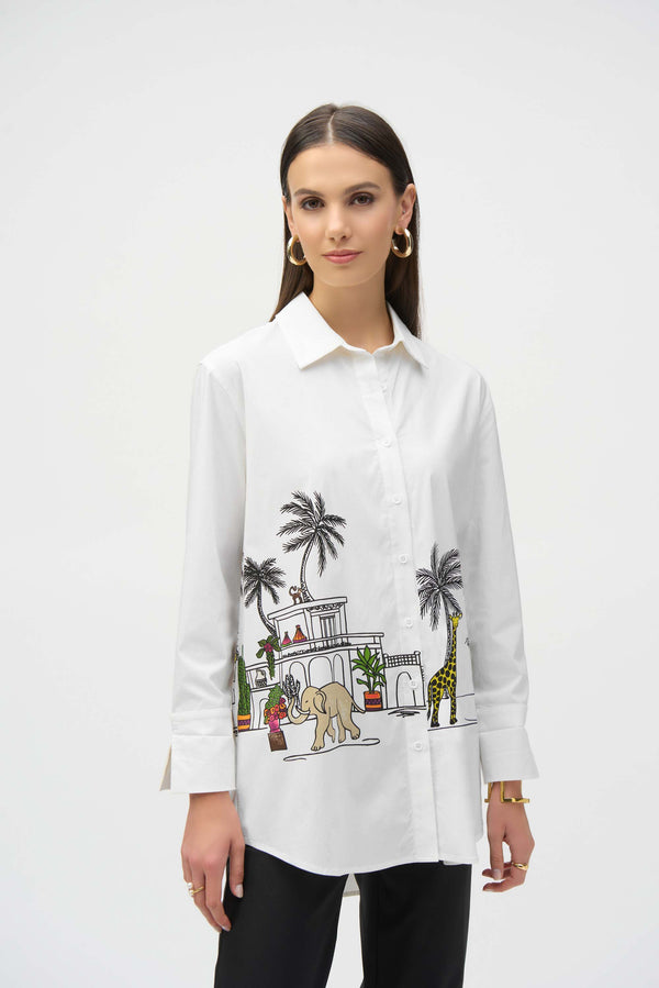 Joseph Ribkoff Graphic Print Button Shirt Style #252930 White