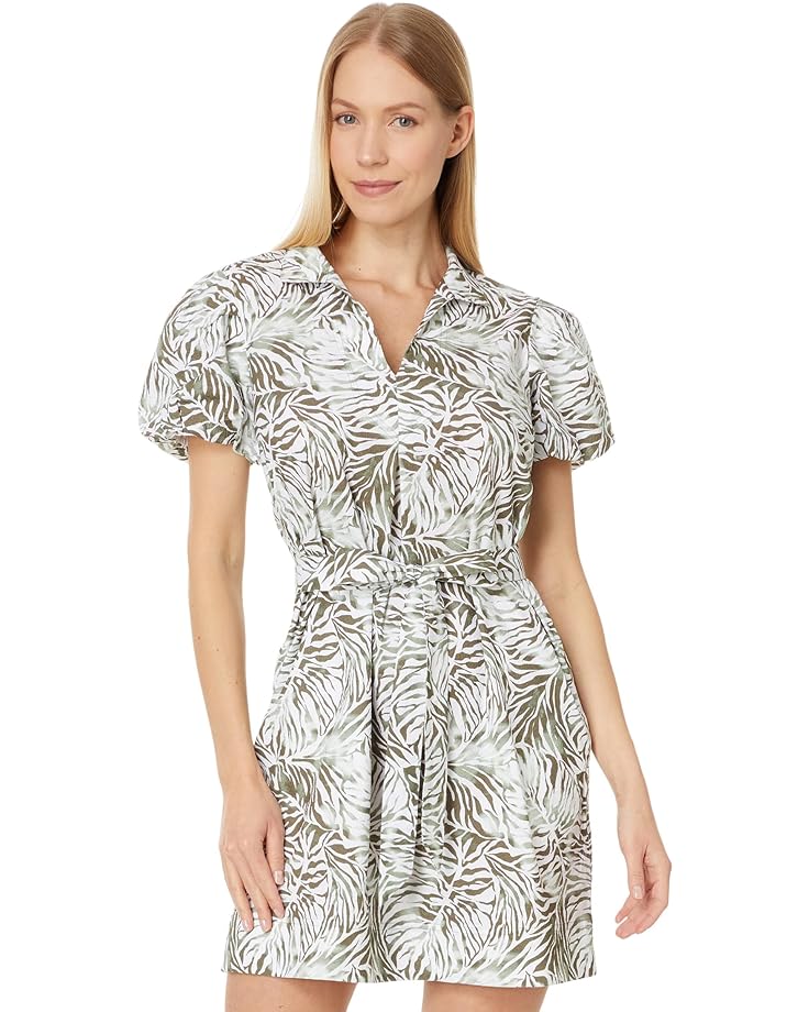 Tommy Bahama Monstera Mirage Puff Sleeve Dress Tea Leaf