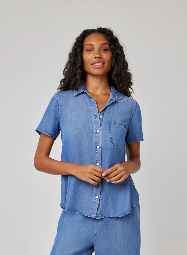 Bella Dahl Short Sleeve Pocket Button Down - Moonlit Haze Wash