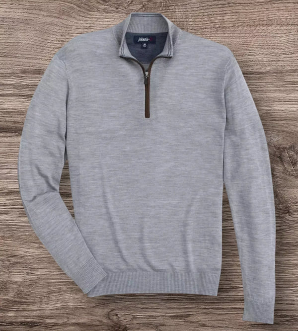 Johnnie-O Baron Lightweight Wool Blend 1/4 Zip Pullover Sweater in Light Gray