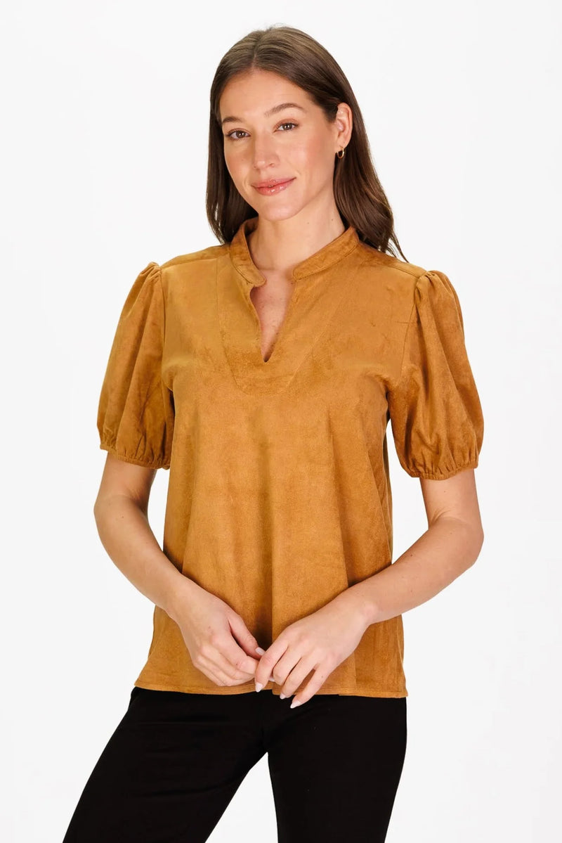 Duffield Lane Brooke Top Brown Stretch Suede