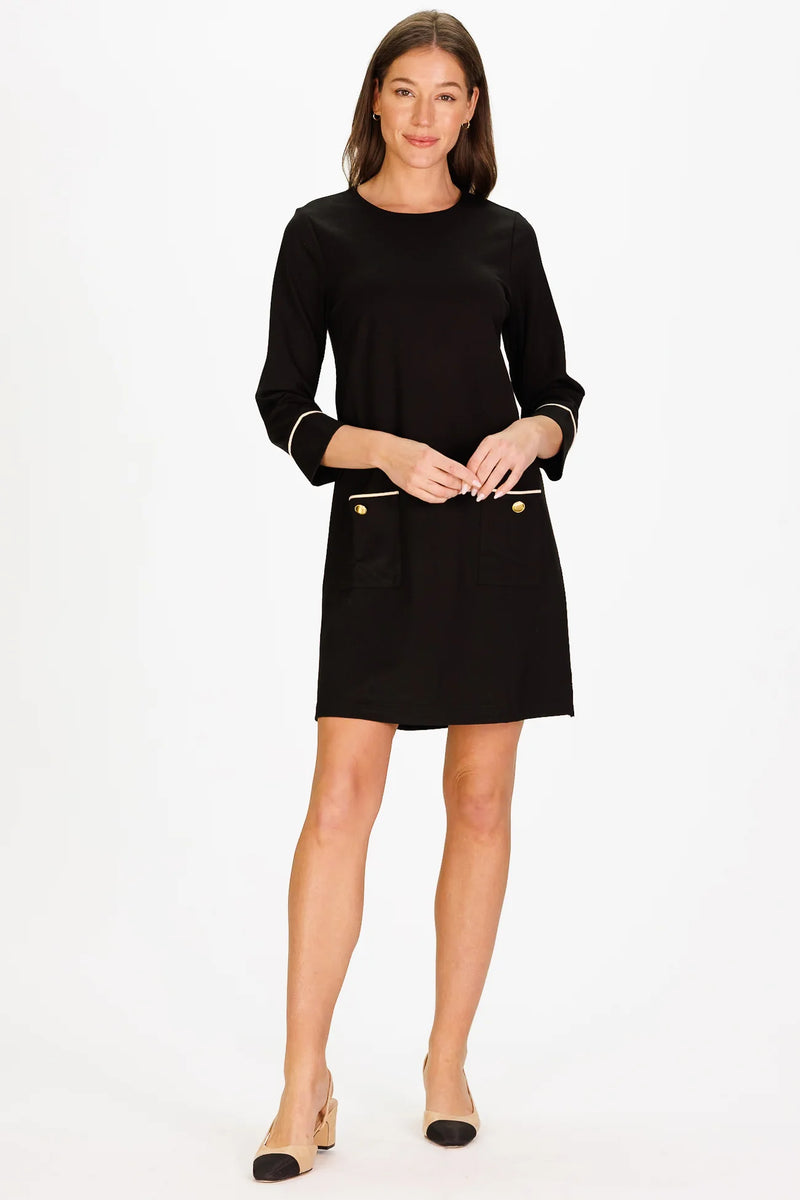 Duffield Lane Caitlyn Dress Black Ponte/Cream Suede