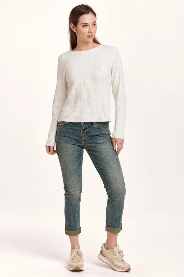 Dear John Giovanna Crew Neck Long Sleeve Top Ivory