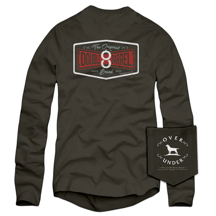 Over Under Long Sleeve DoubleBarrel Brand T-Shirt in Charcoal