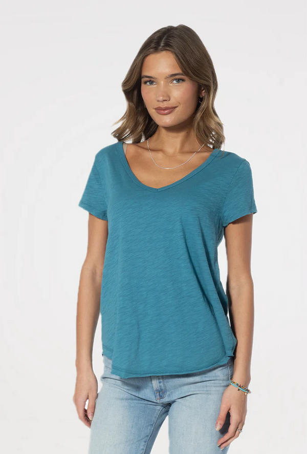 Dylan Slub Cotton Deep V-Neck Shirt Tail Tee Deep Sea Blue