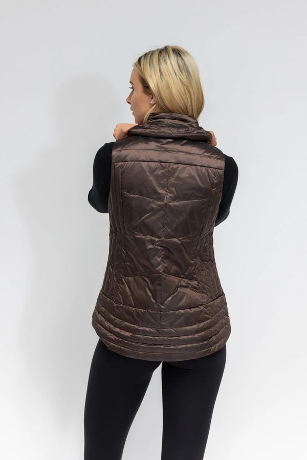 Anorak Metallic Quilted Vest Chocolate Brown