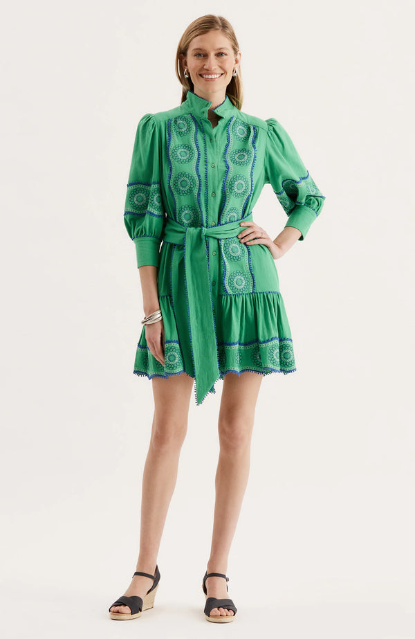 Tyler Boe Christy Embroidered Skimmer Dress Kelly Green