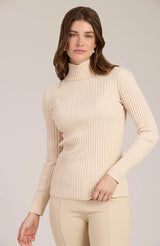 Tyler Boe Cotton Cashmere Ribbed Turtleneck Top Flax