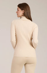 Tyler Boe Cotton Cashmere Ribbed Turtleneck Top Flax