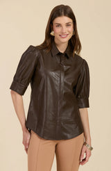 Tyler Boe Alice Pleather Shirt Walnut