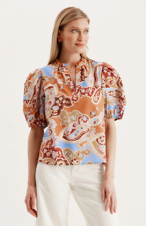 Tyler Boe Jenna Cotton Blue Paisley Top