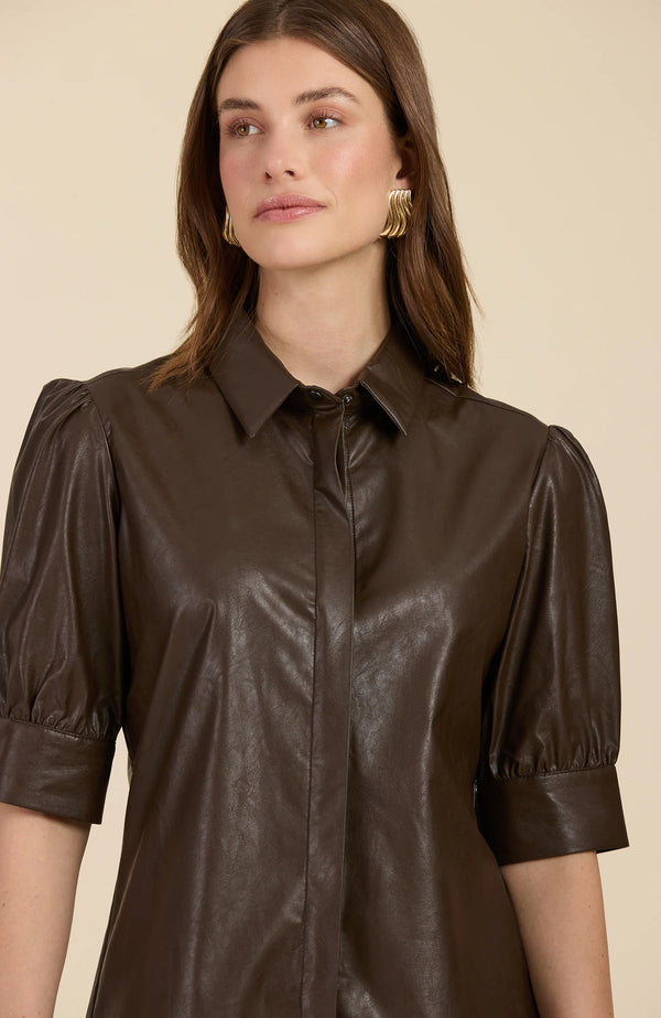 Tyler Boe Alice Pleather Shirt Walnut