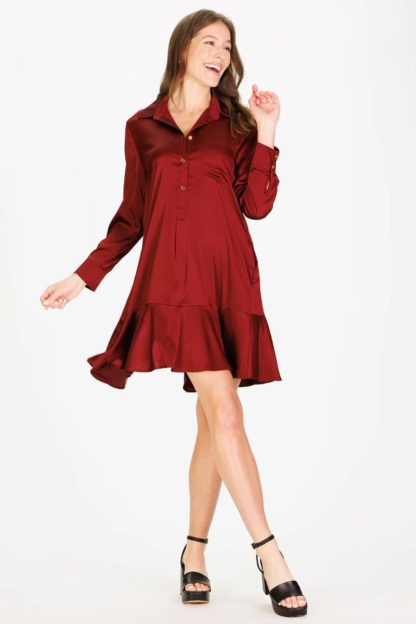 Duffield Lane Iris Drop Waist Shirt Dress Pinot Silky Satin