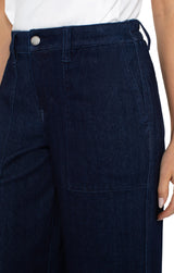 Liverpool Wide Leg Denim Cargo Crop Indigo Rise