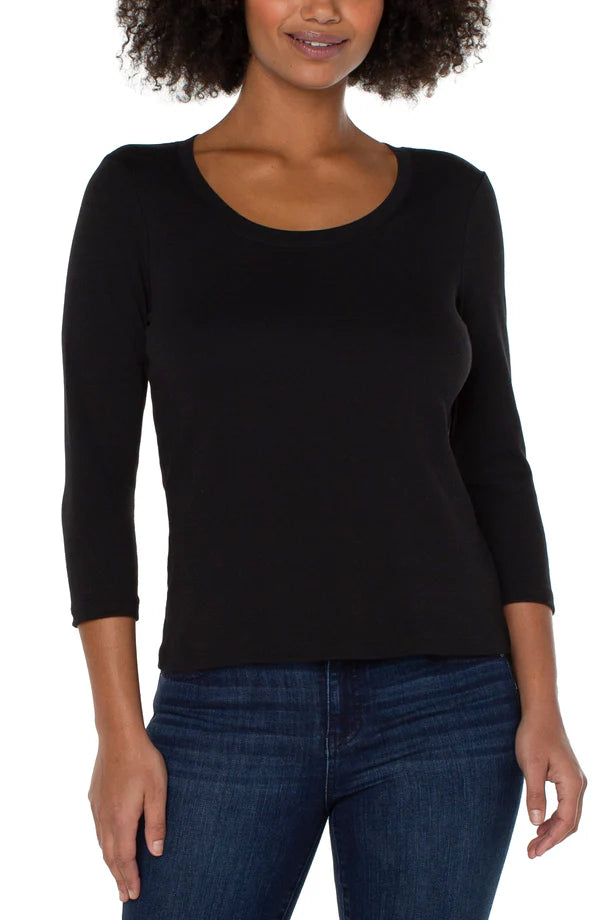 Liverpool 3/4 Sleeve Scoop Neck Knit Tee Black