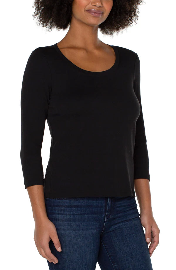 Liverpool 3/4 Sleeve Scoop Neck Knit Tee Black