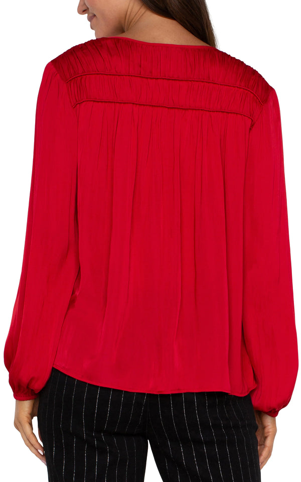 Liverpool Long Sleeve V-Neck Woven Blouse Tango Red