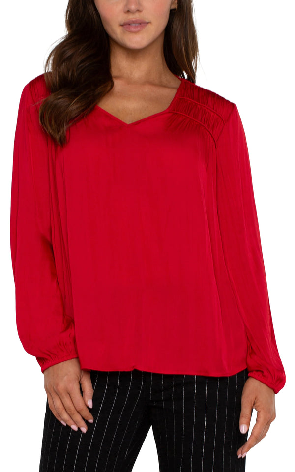 Liverpool Long Sleeve V-Neck Woven Blouse Tango Red