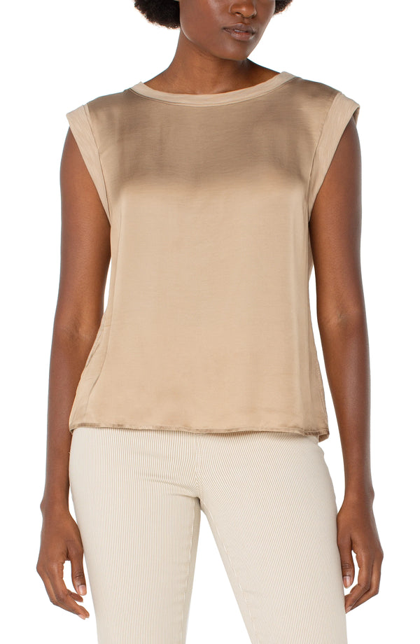 Liverpool Sleeveless Woven Knit Top Champagne