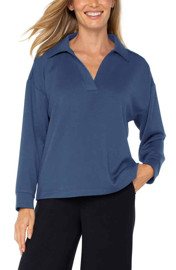 Liverpool V-Neck Popover With Collar Prussian Blue