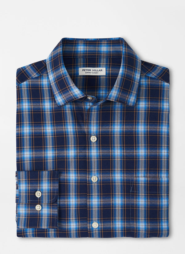 Peter Millar Randall Performance Poplin Sport Shirt in Navy