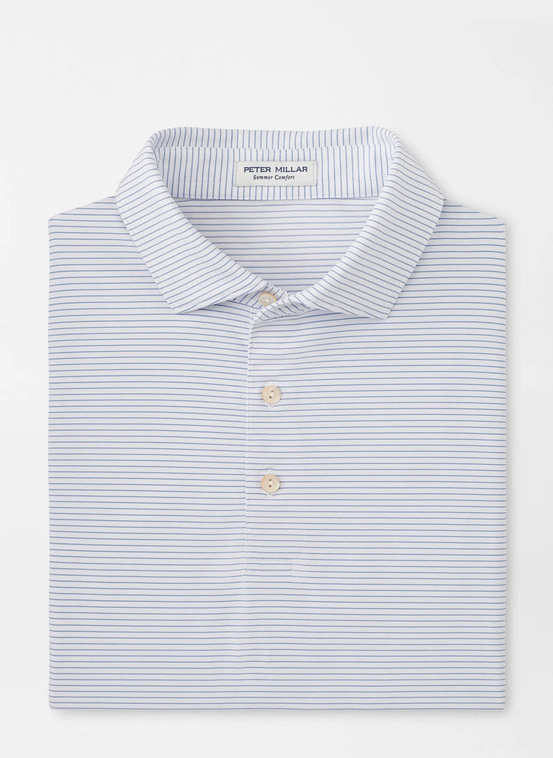 Peter Millar Highlands Performance Jersey Polo in White/Sailor Blue