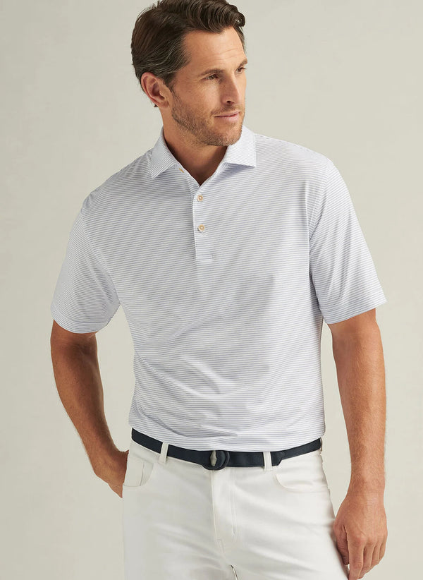 Peter Millar Highlands Performance Jersey Polo in White/Sailor Blue