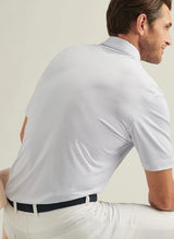 Peter Millar Highlands Performance Jersey Polo in White/Sailor Blue