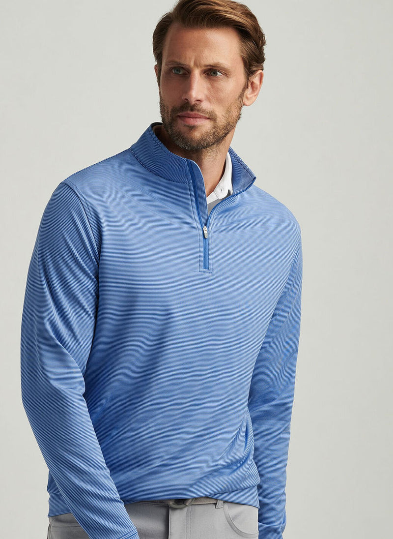 Peter Millar Perth Sugar Stripe Performance Quarter-Zip in Sailor Blue