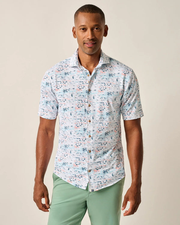 Johnnie-O Short Sleeve Hangin' Out Button Up Shirt - Making Waves White