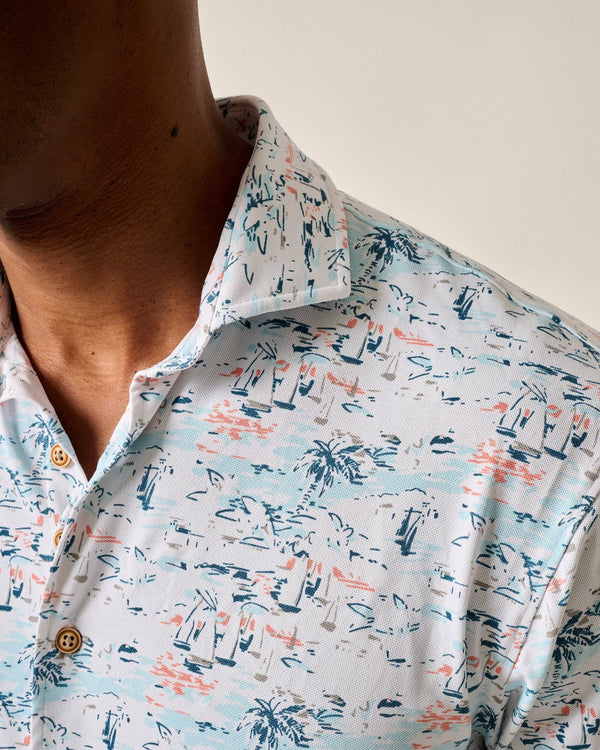 Johnnie-O Short Sleeve Hangin' Out Button Up Shirt - Making Waves White