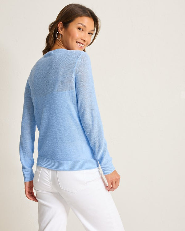 Tommy Bahama Cedar Linen Long-Sleeve V-Neck Sweater Chambray Blue